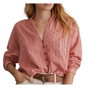 Pilcro The Tavi Button Down Blouse V-neck Casual Long Sleeve Pink Rose Small NEW